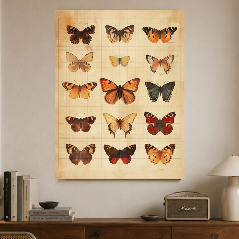 Schmetterlinge im Vintage-Tableau Leinwand