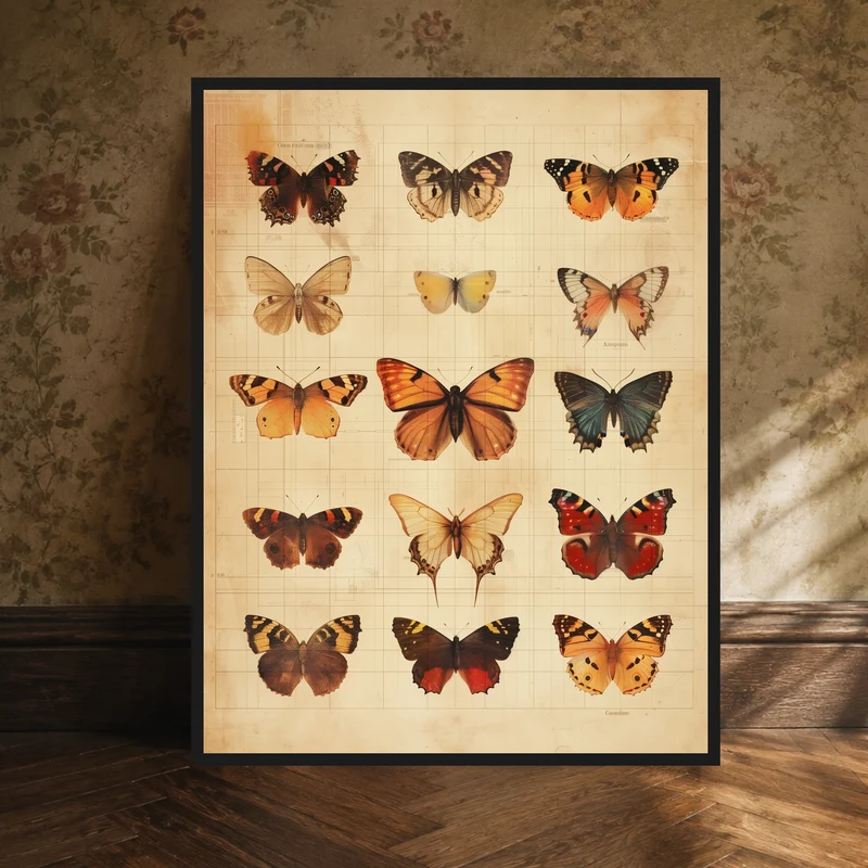 Schmetterlinge im Vintage-Tableau Poster