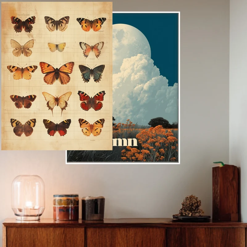 Schmetterlinge im Vintage-Tableau Poster
