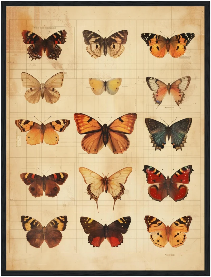 Schmetterlinge im Vintage-Tableau Poster