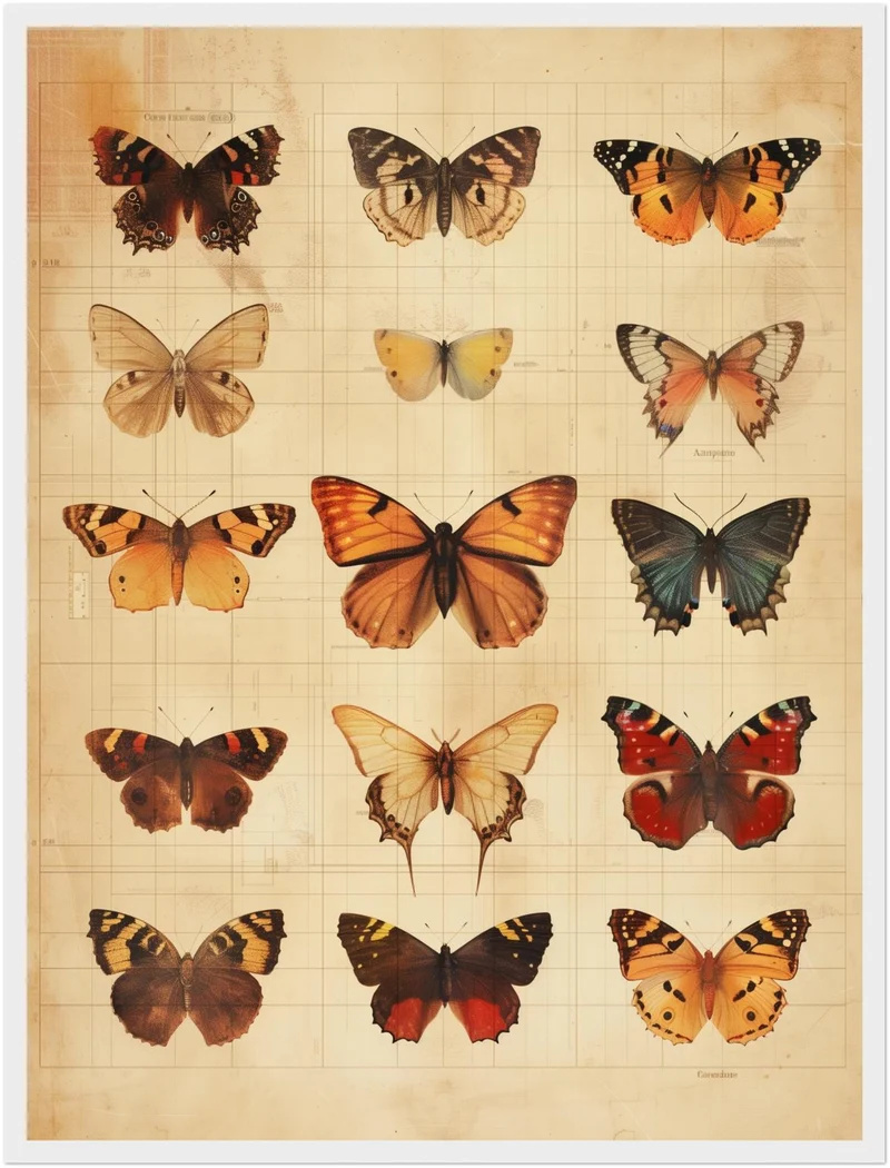 Schmetterlinge im Vintage-Tableau Poster