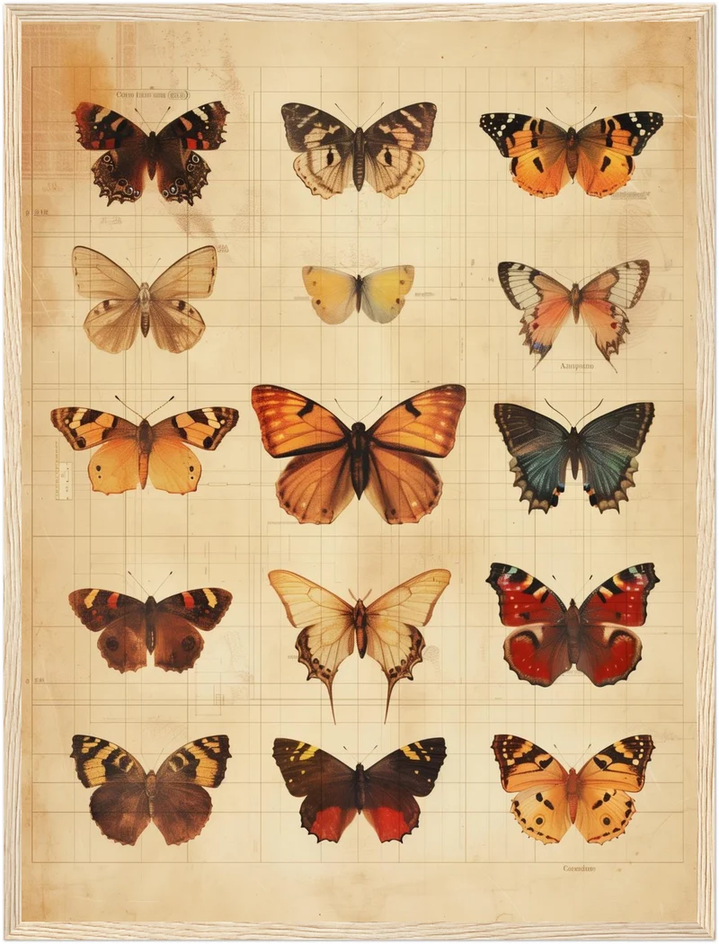 Schmetterlinge im Vintage-Tableau Poster