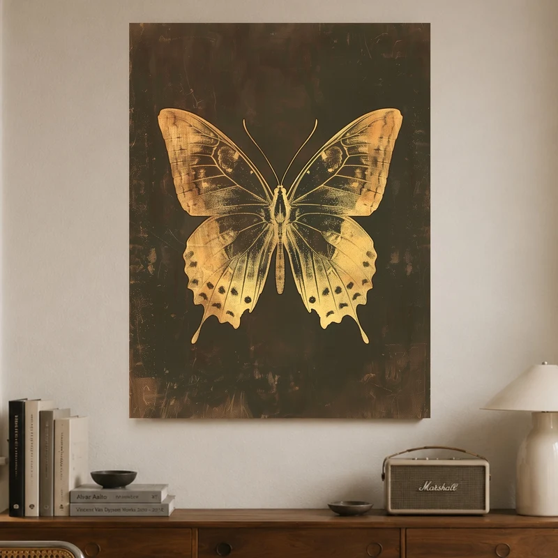Goldener Schmetterling Vintage Leinwand