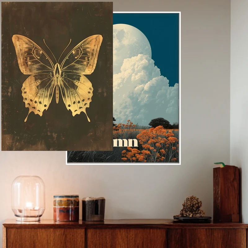 Goldener Schmetterling Vintage Poster