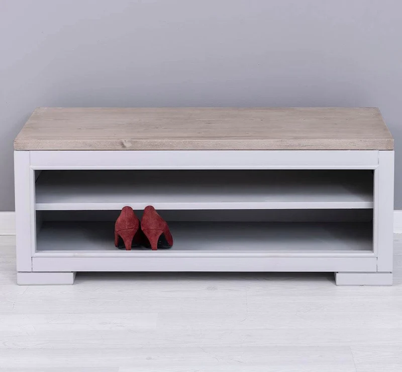 Schuhbank aus Massivholz | Schuhregal mit Sitzbank