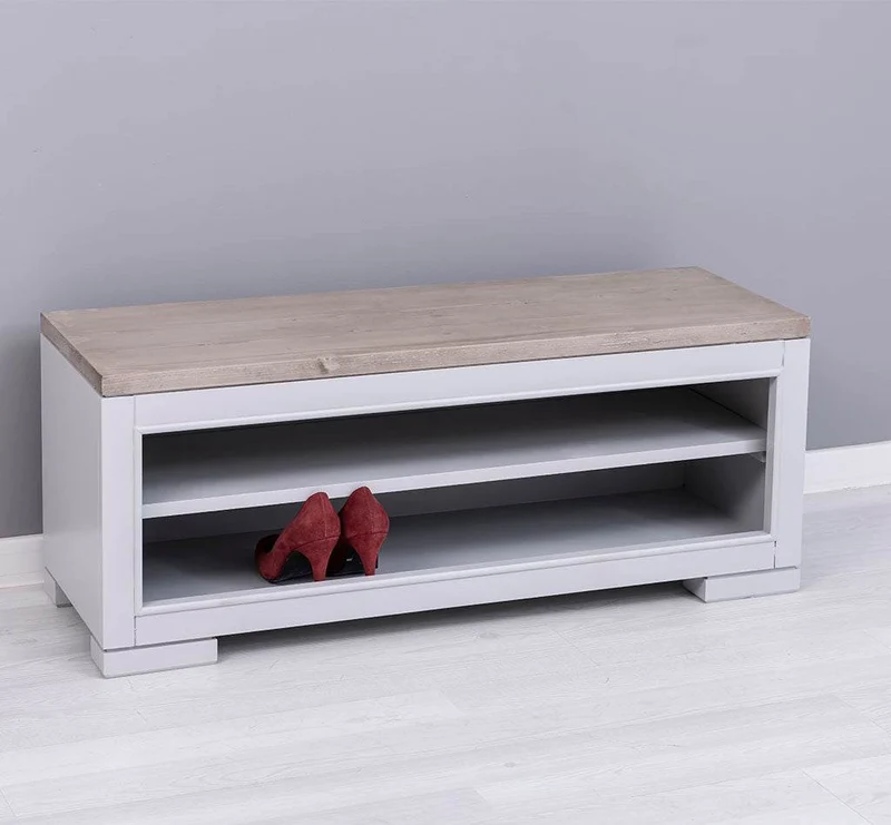 Schuhbank aus Massivholz | Schuhregal mit Sitzbank
