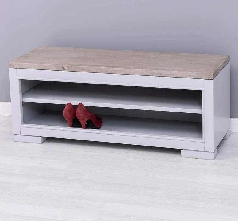 Schuhbank aus Massivholz | Schuhregal mit Sitzbank