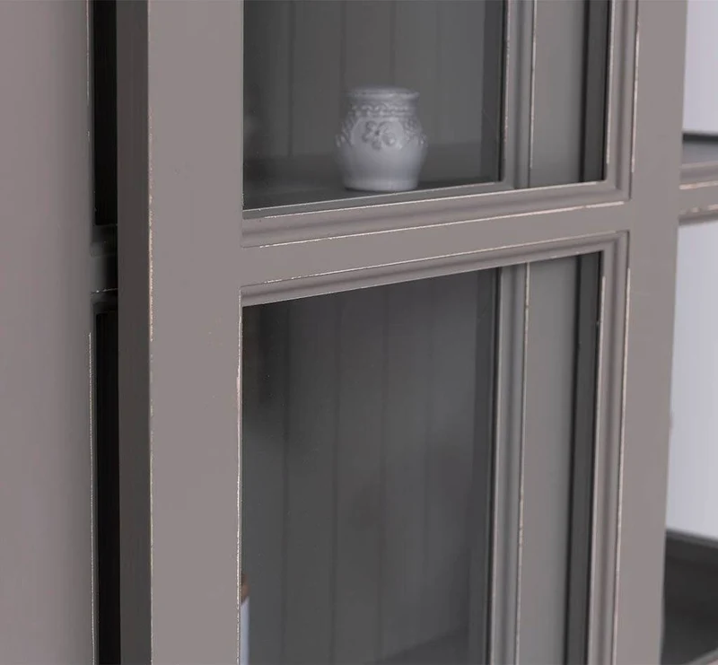 Große Vitrine aus Massivholz | 2- teiliger Geschirrschrank mit 3 Schiebetüren