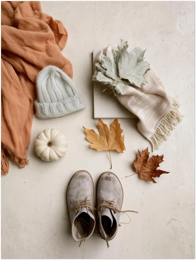 Herbstliches Flatlay Stillleben Leinwand