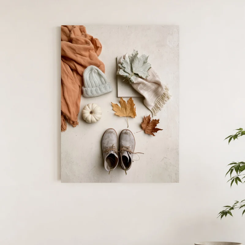 Herbstliches Flatlay Stillleben Leinwand