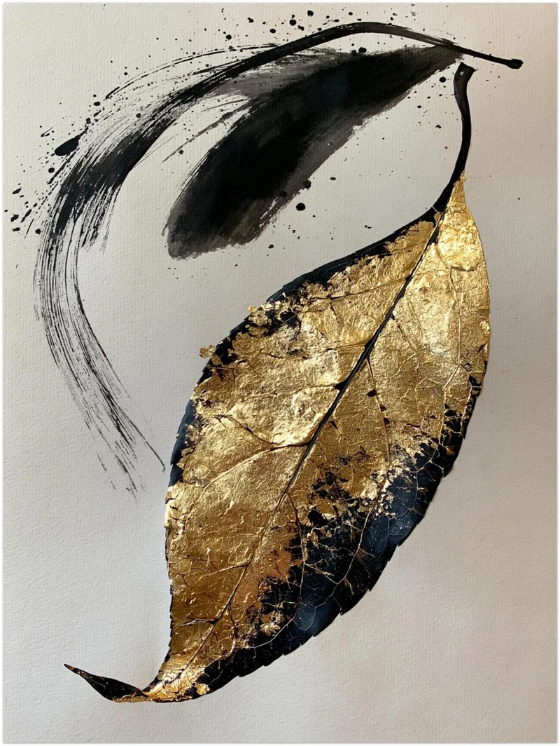 Goldenes Blatt im Tusche Leinwand