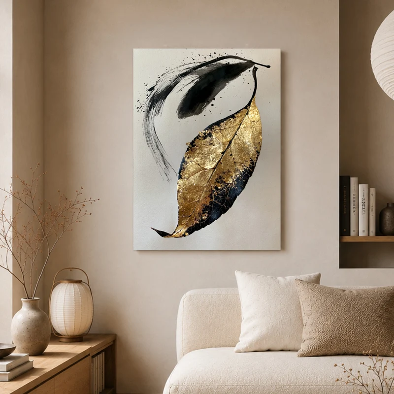 Goldenes Blatt im Tusche Leinwand