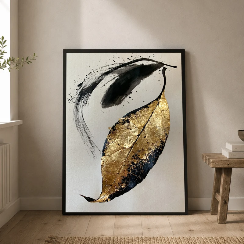 Goldenes Blatt im Tusche Poster