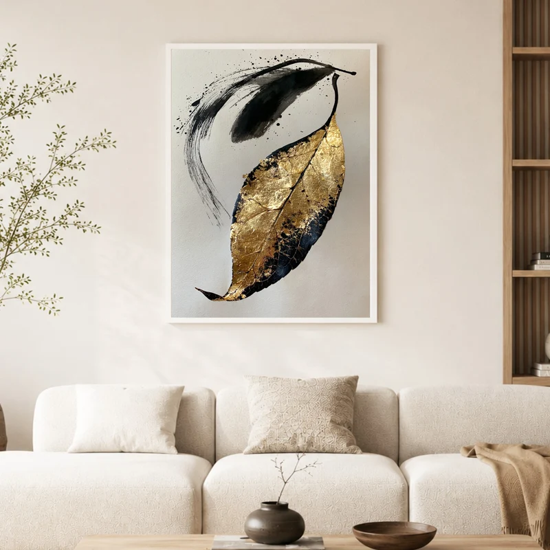 Goldenes Blatt im Tusche Poster
