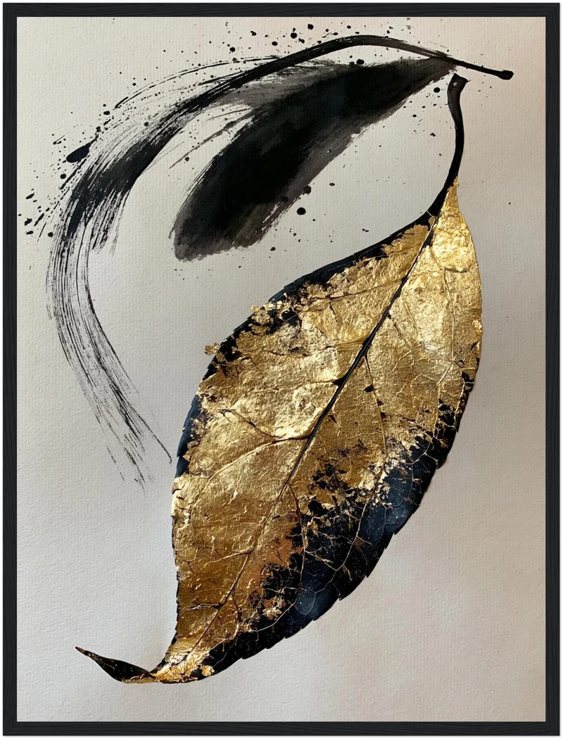 Goldenes Blatt im Tusche Poster