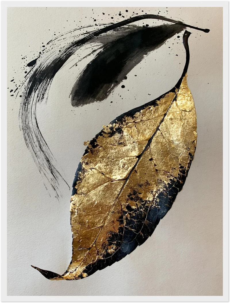 Goldenes Blatt im Tusche Poster