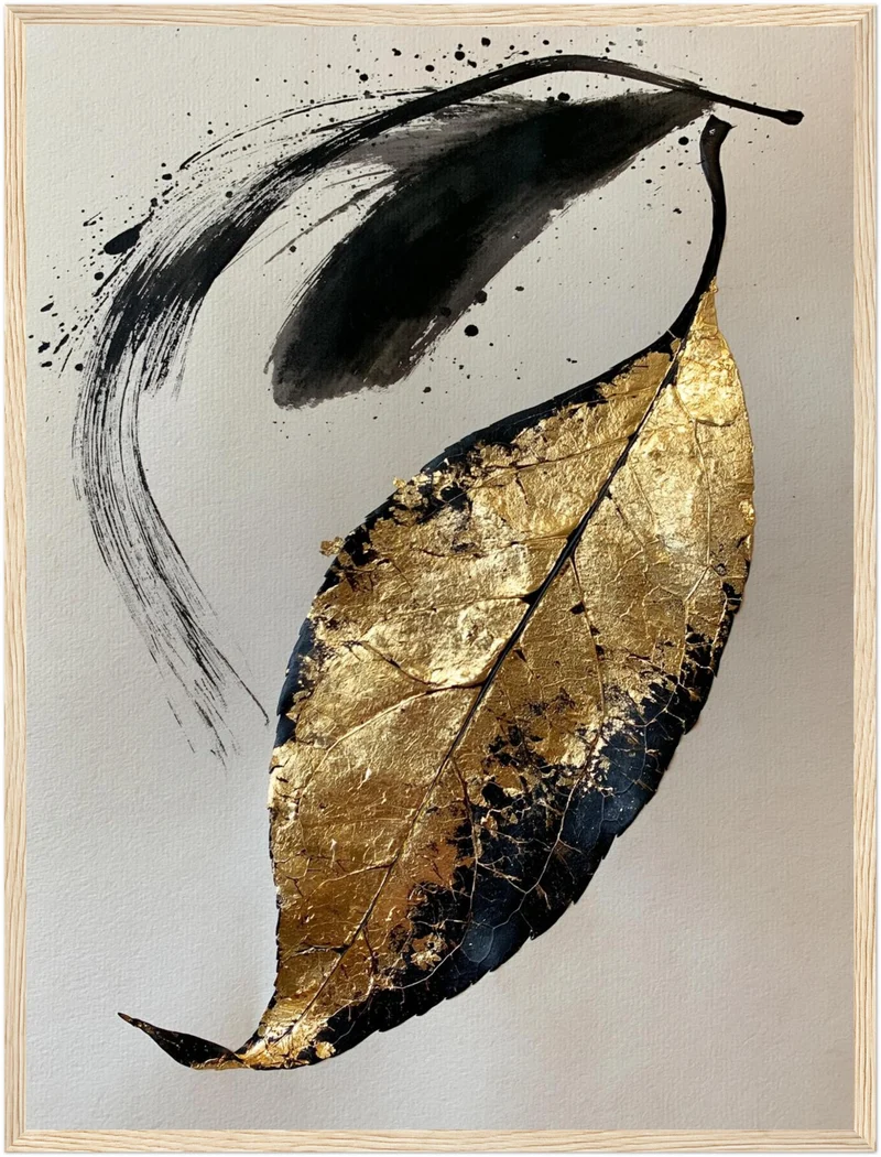 Goldenes Blatt im Tusche Poster
