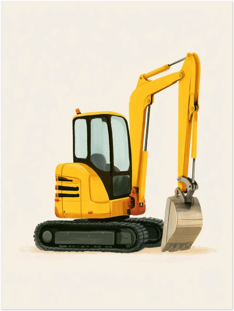 Gelber Bagger im Einsatz Poster