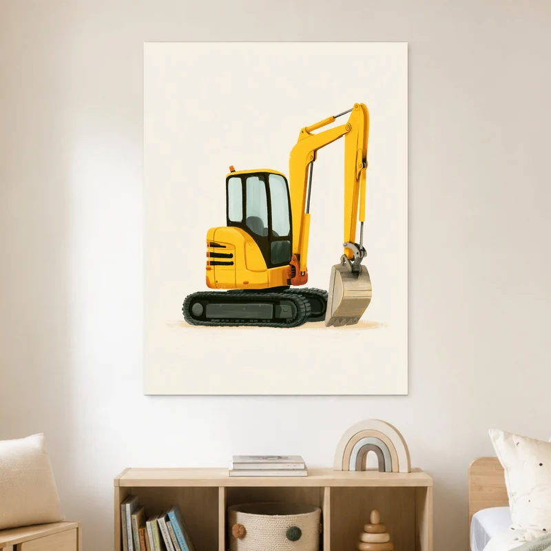 Gelber Bagger im Einsatz Poster