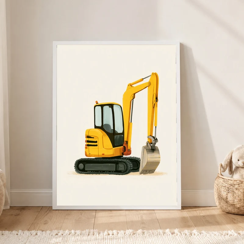 Gelber Bagger im Einsatz Poster