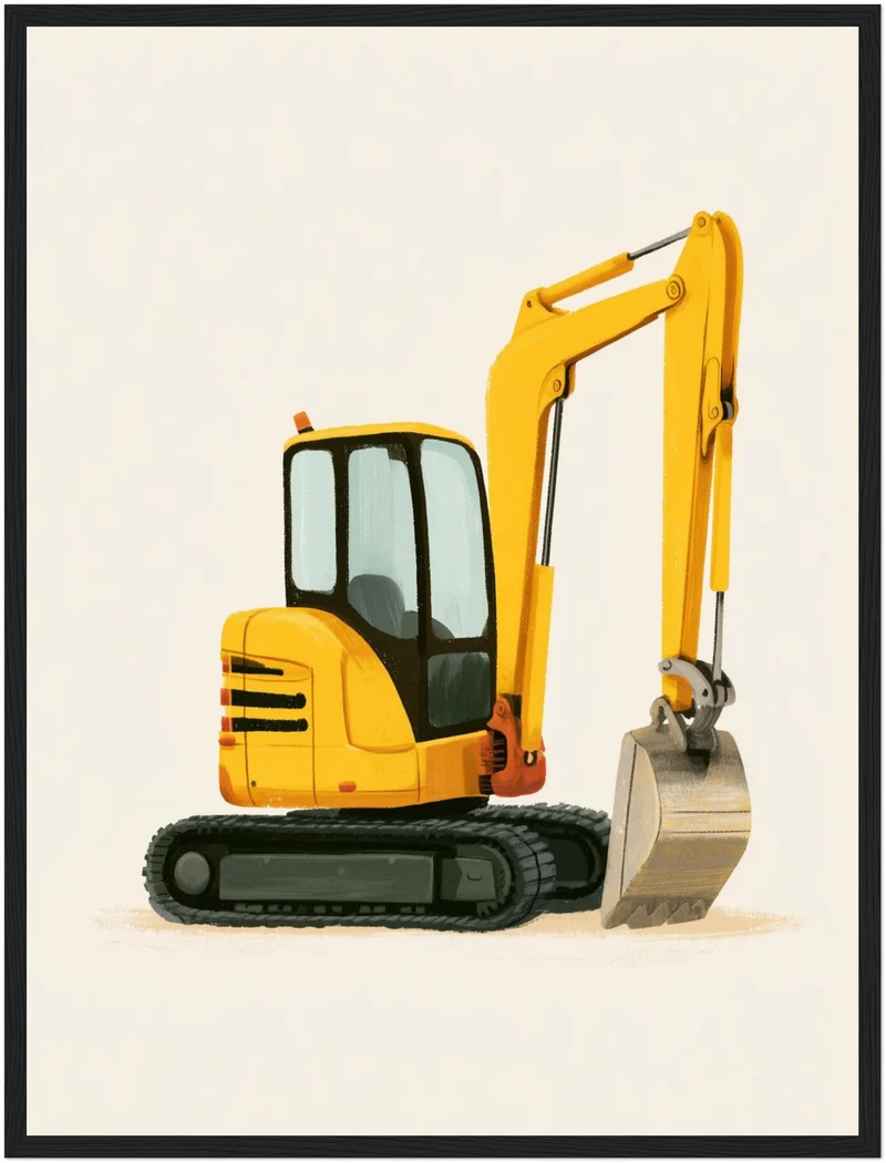 Gelber Bagger im Einsatz Poster