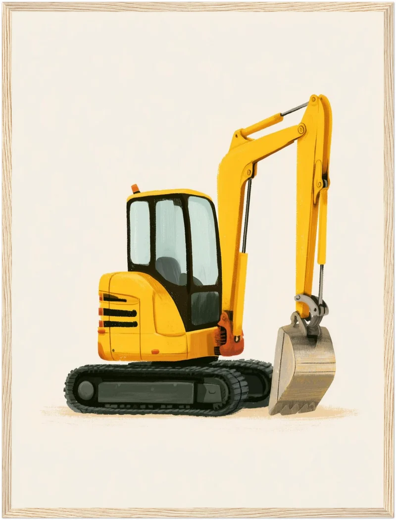 Gelber Bagger im Einsatz Poster