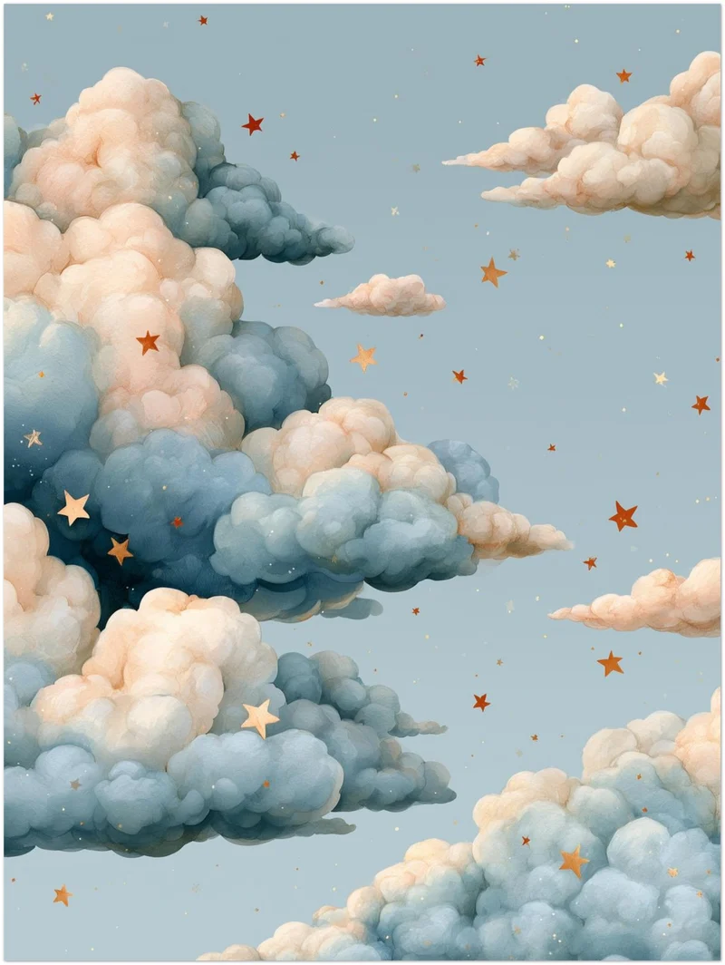 Wolken mit goldenen Sternen Poster
