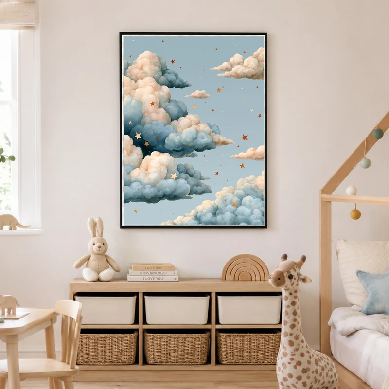 Wolken mit goldenen Sternen Poster