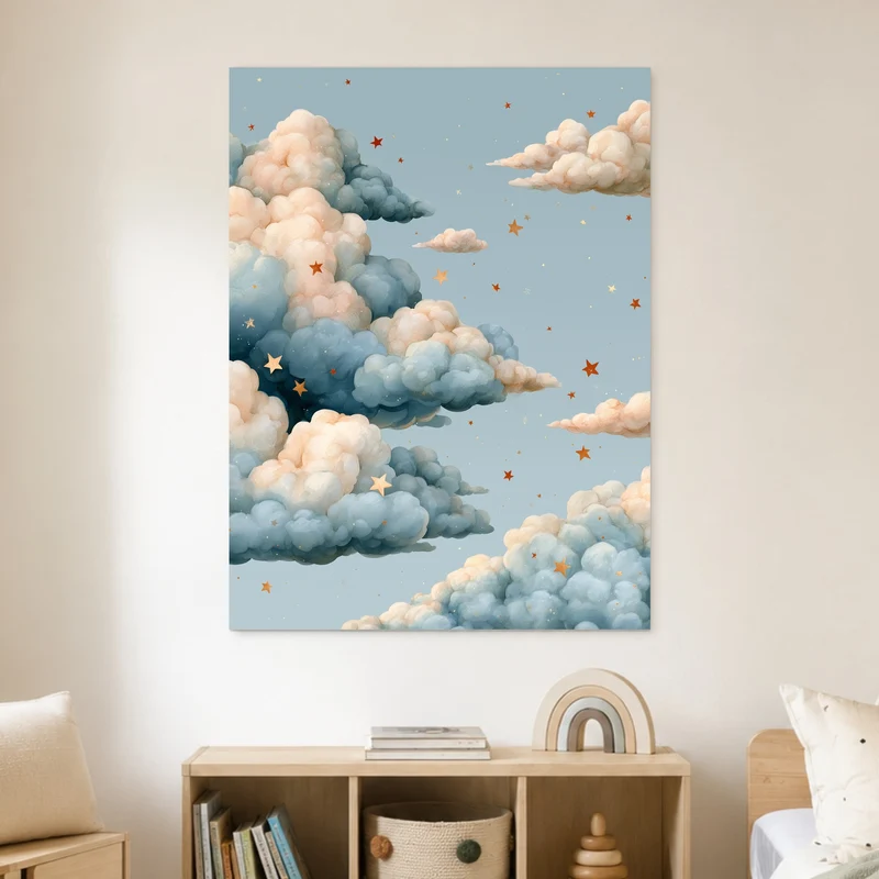 Wolken mit goldenen Sternen Poster