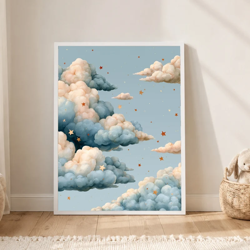 Wolken mit goldenen Sternen Poster