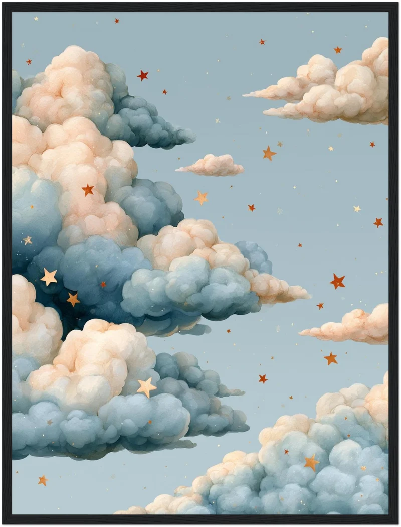 Wolken mit goldenen Sternen Poster