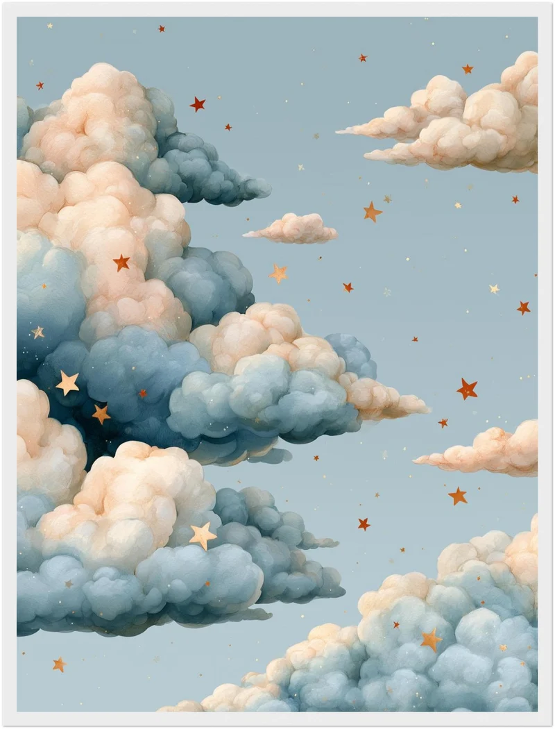 Wolken mit goldenen Sternen Poster
