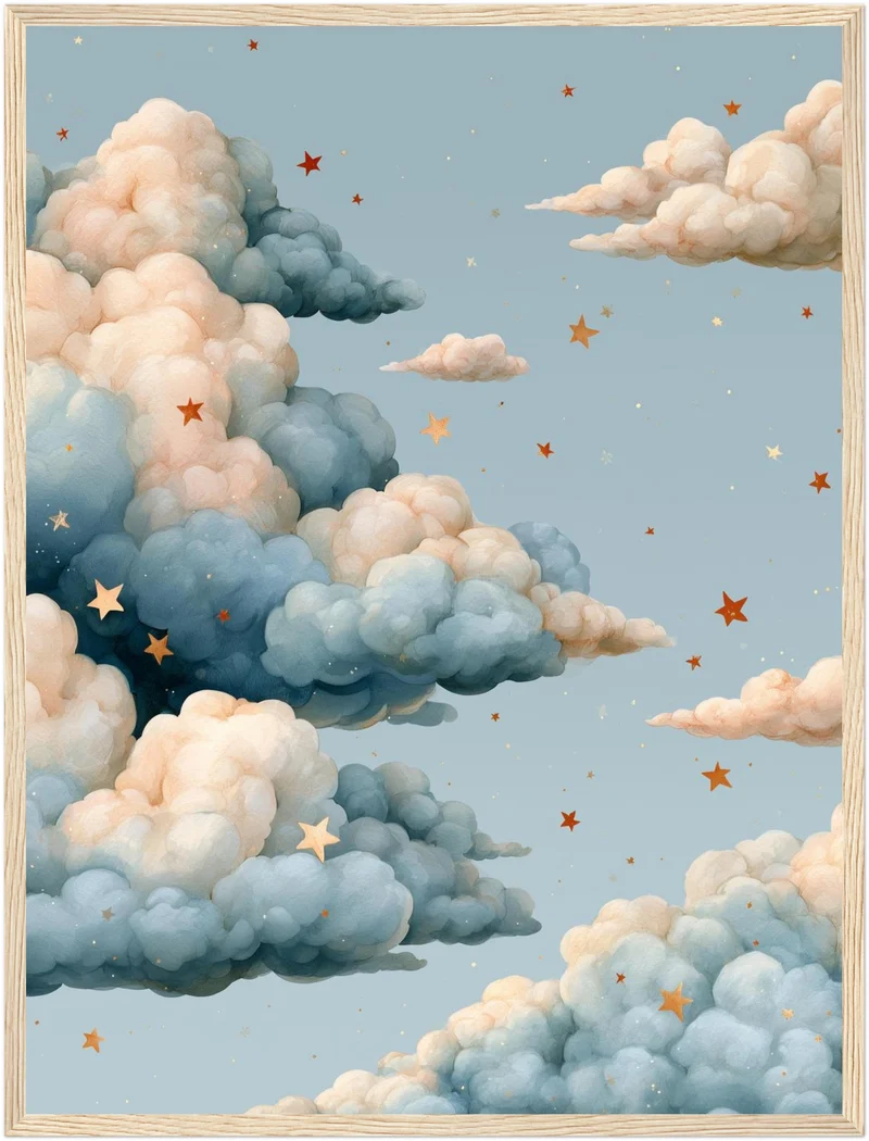 Wolken mit goldenen Sternen Poster