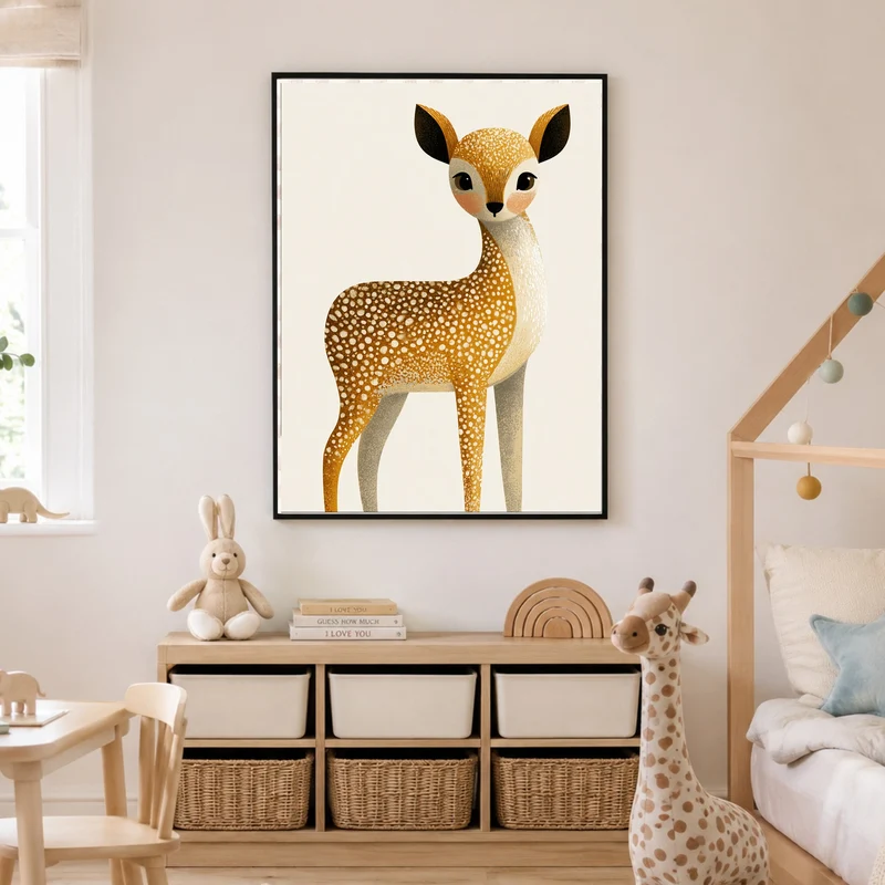 Geflecktes Rehkitz im Morgenlicht Poster