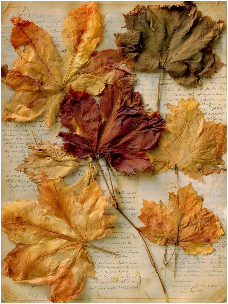 Herbstblätter auf altem Papier Leinwand