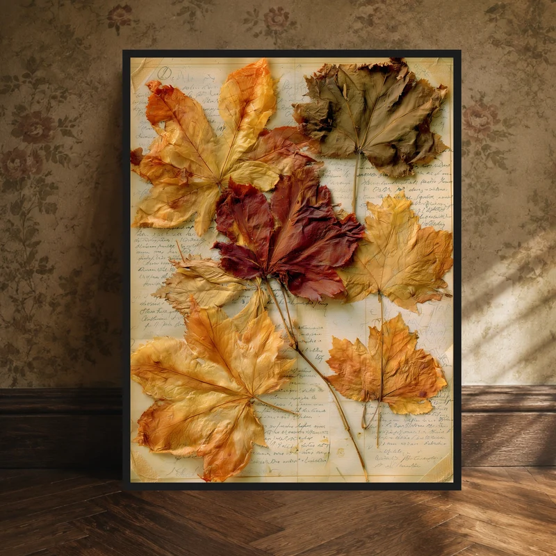 Herbstblätter auf altem Papier Poster