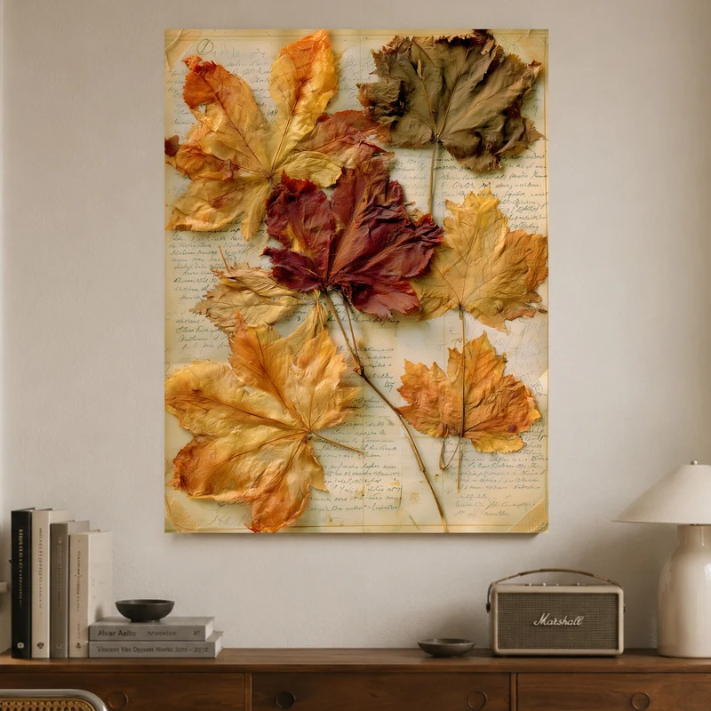 Herbstblätter auf altem Papier Poster