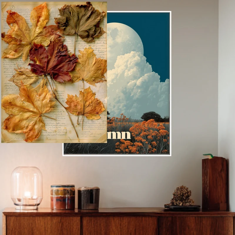 Herbstblätter auf altem Papier Poster