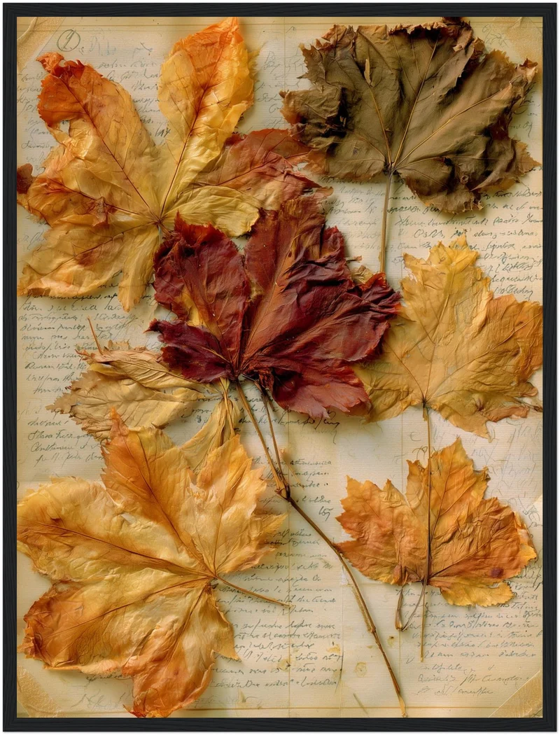 Herbstblätter auf altem Papier Poster