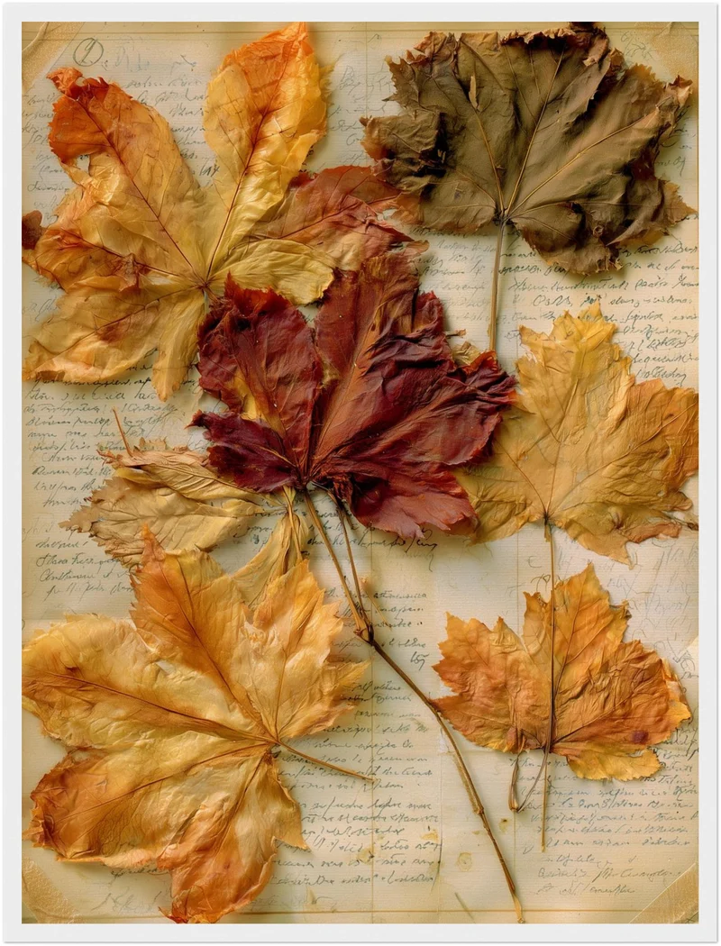 Herbstblätter auf altem Papier Poster