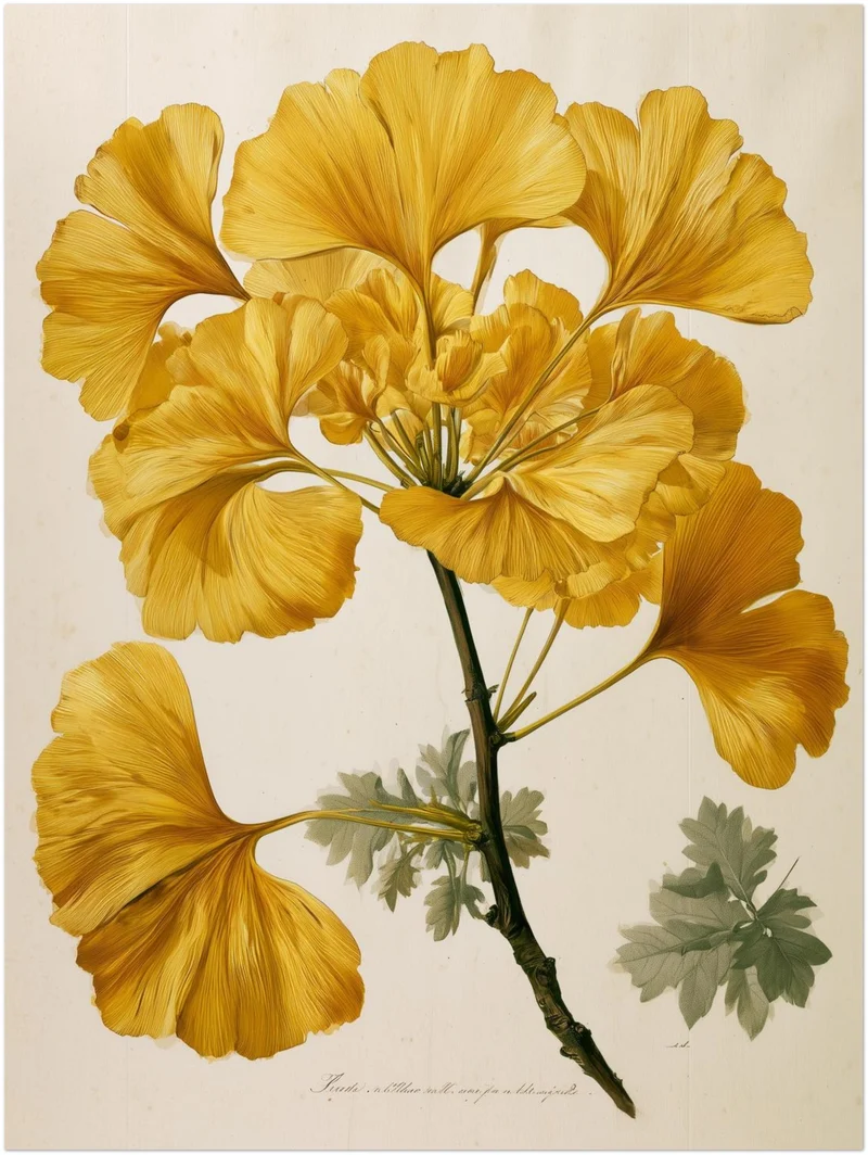 Goldene Ginkgo Botanik Poster