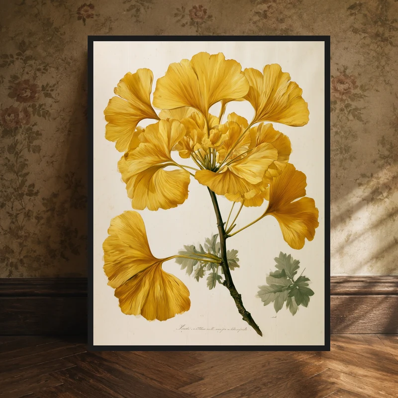 Goldene Ginkgo Botanik Poster