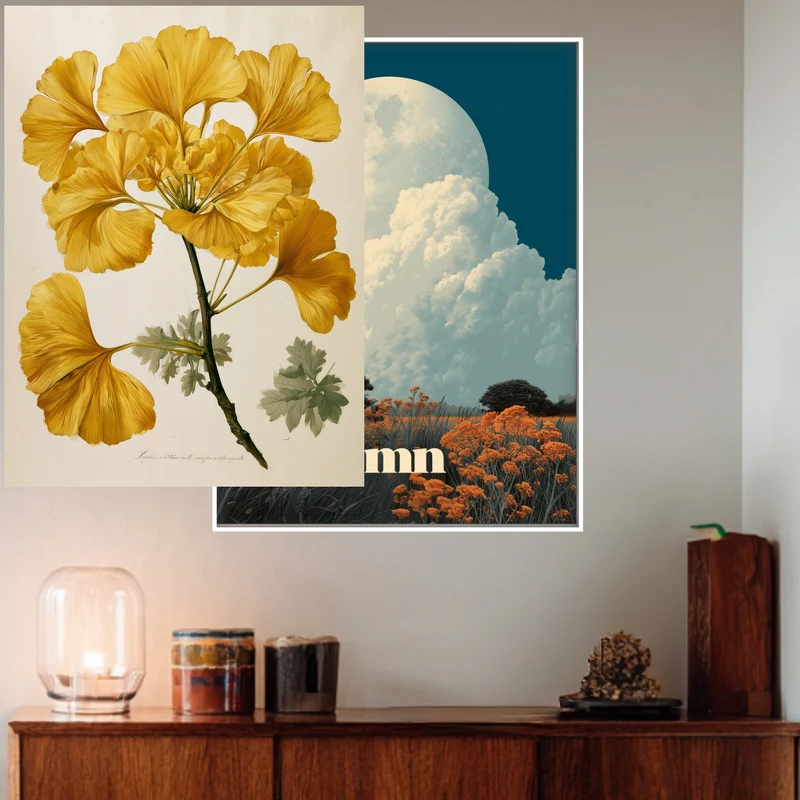 Goldene Ginkgo Botanik Poster
