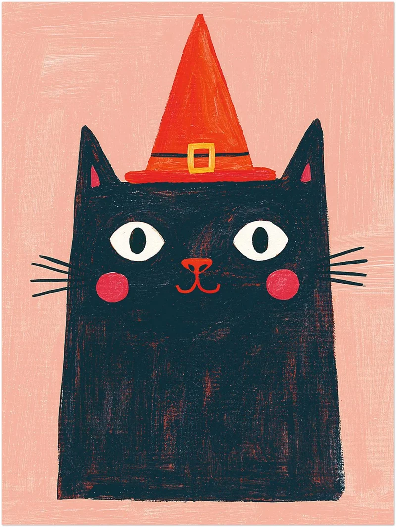 Schwarze Hexenkatze mit Hut Leinwand