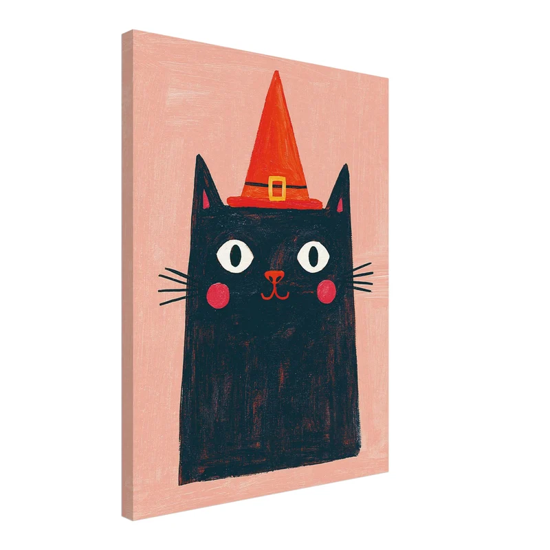 Schwarze Hexenkatze mit Hut Leinwand