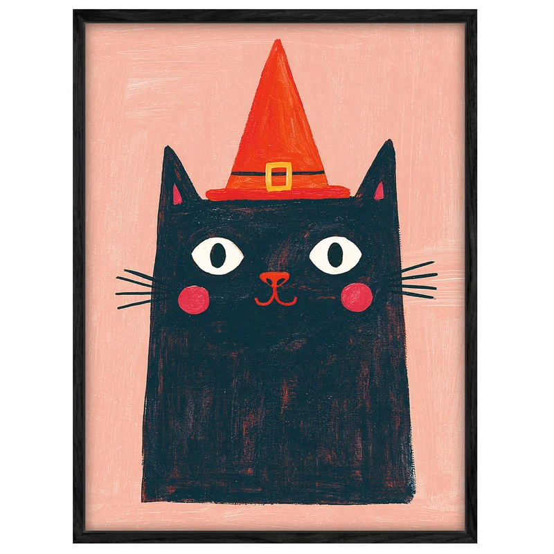 Schwarze Hexenkatze mit Hut Leinwand