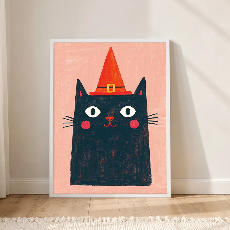 Schwarze Hexenkatze mit Hut Poster