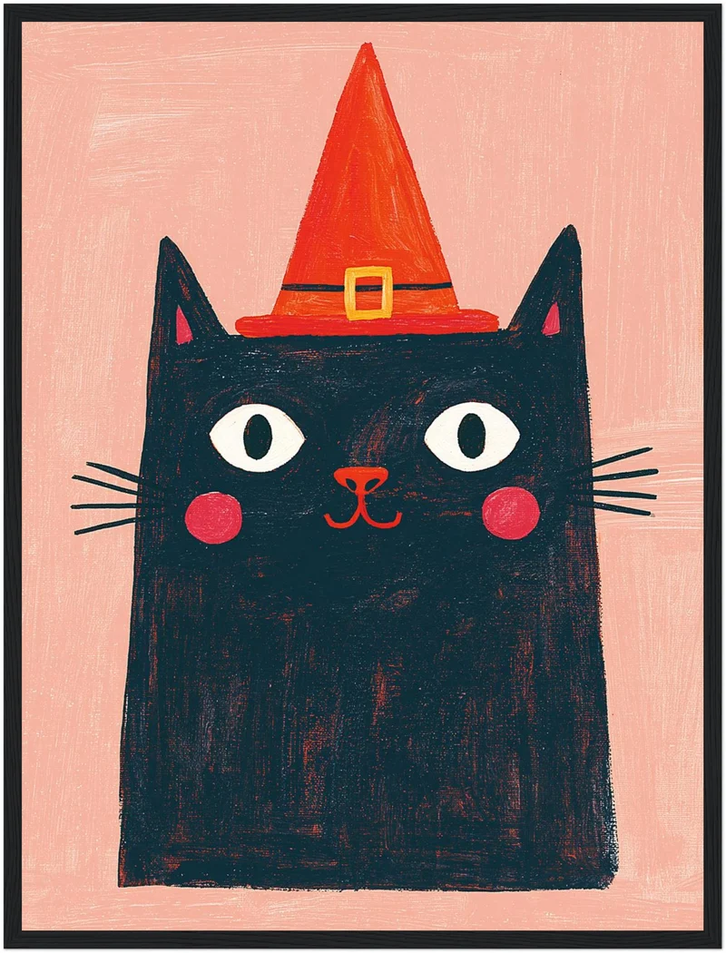 Schwarze Hexenkatze mit Hut Poster