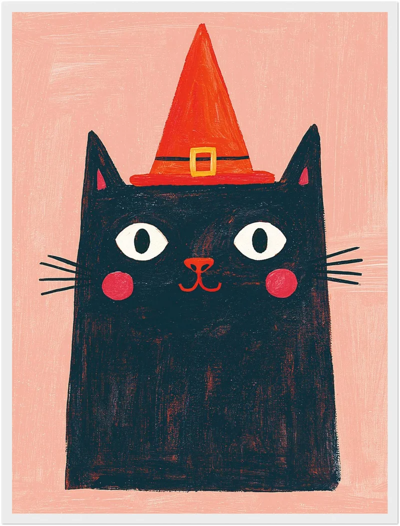 Schwarze Hexenkatze mit Hut Poster