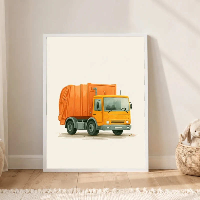 Orangener Müllauto Kinderdruck Poster